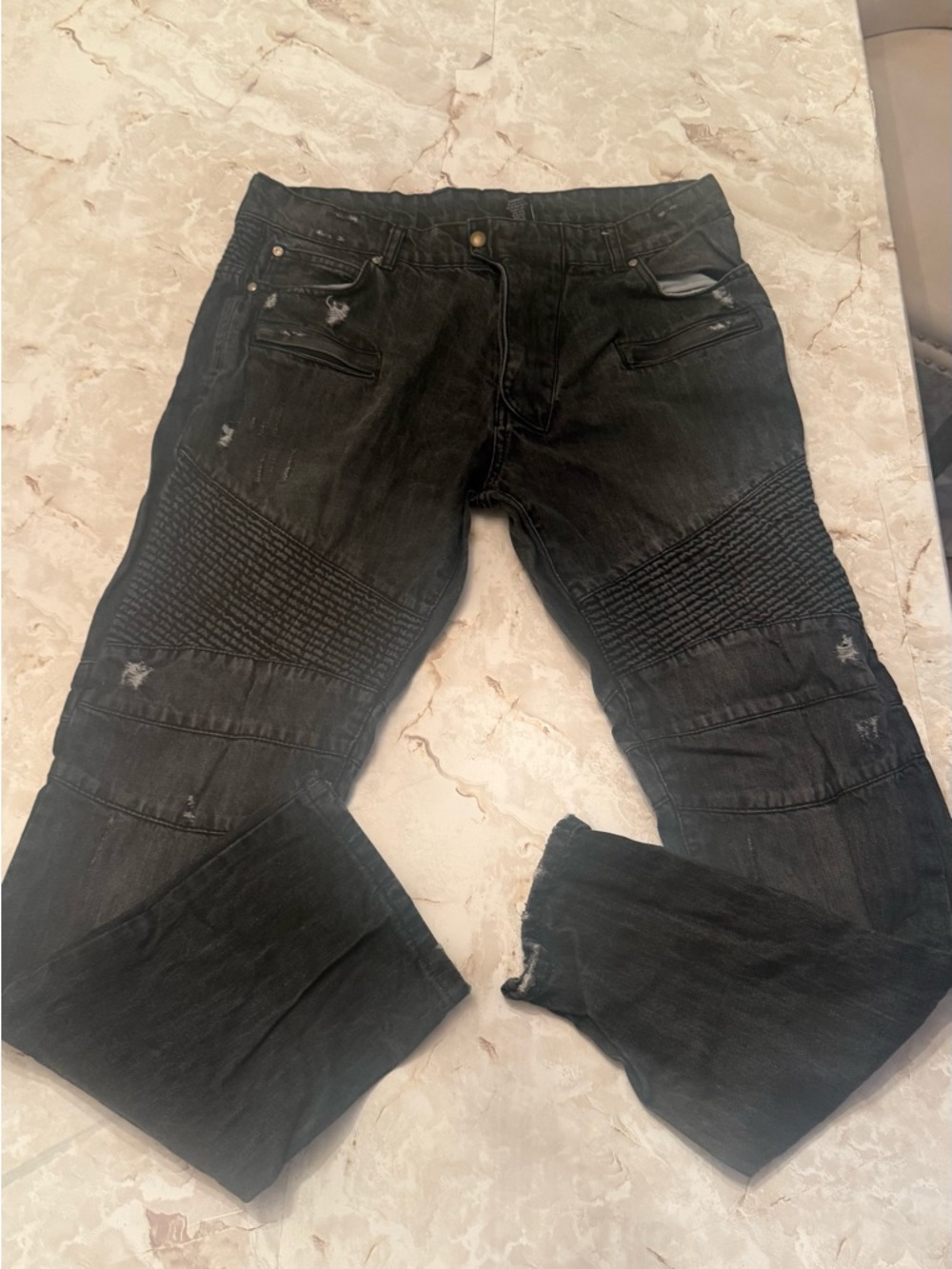 Men's Black Distressed Moto Jeans